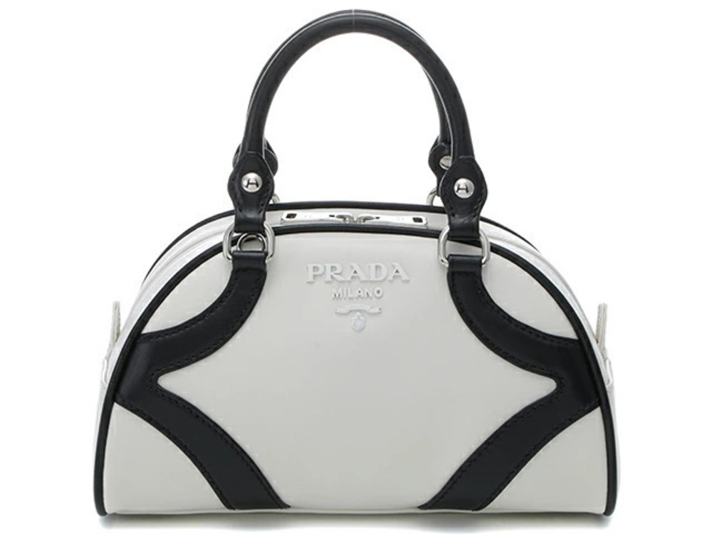 Prada bowling bag white black leather